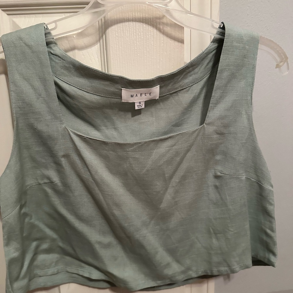 MABLE Sage Green Square-Neck Crop Top and Shorts Set